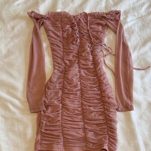 Fashion Nova Ruched Off-Shoulder Mini Dress - Mauve